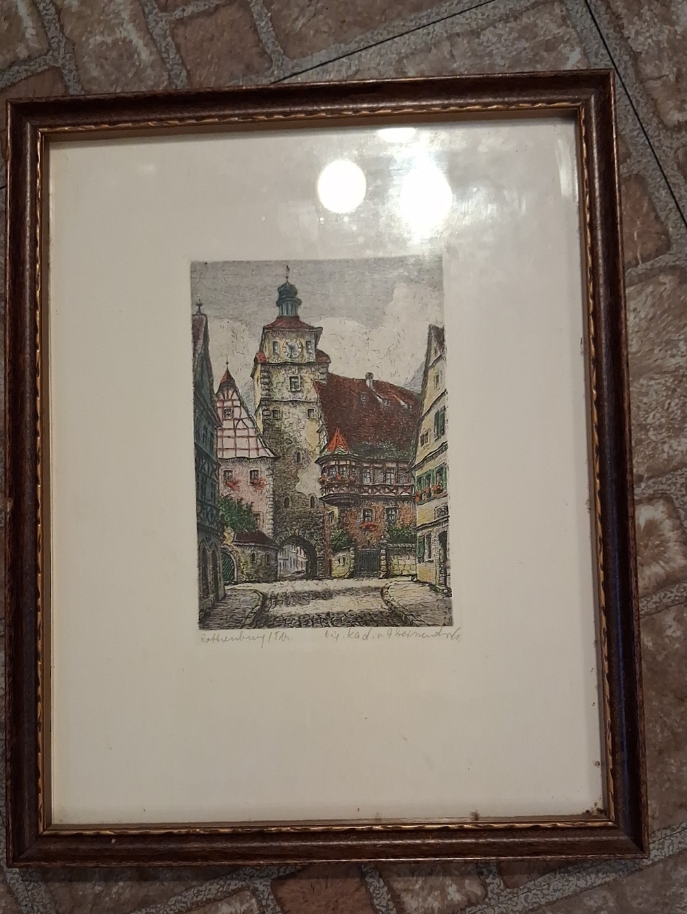 Framed Street Scene Etching Of Markus Tower Germany Signed